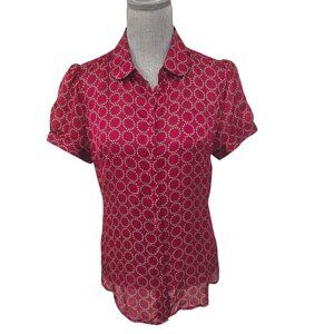 Banana Republic Women's Red Multi Button Down Short Sleeve Blouse M